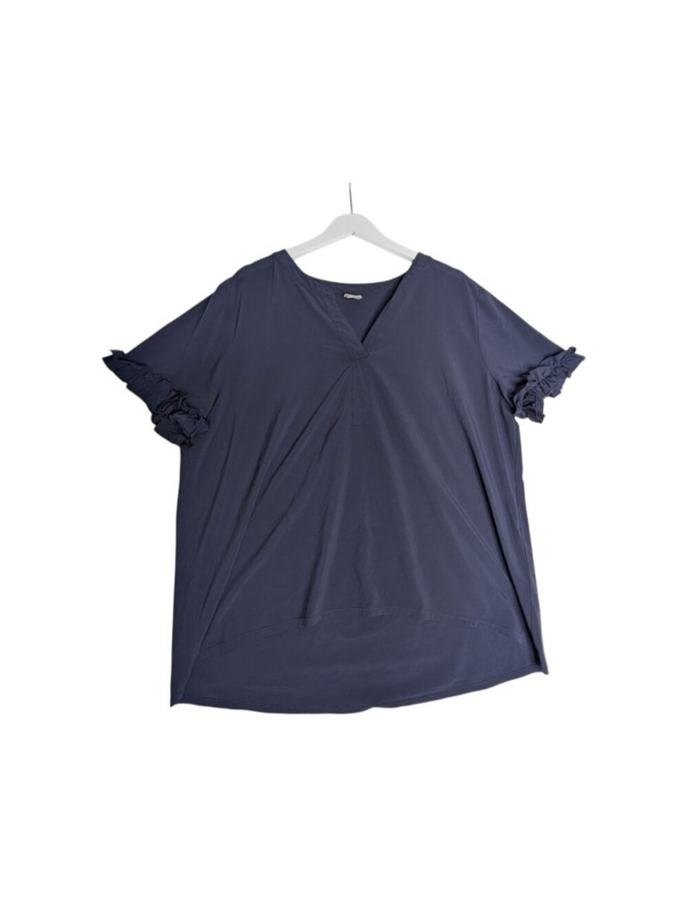 Chicos Zenergy Navy Ruffle-Sleeve V-Neck Tunic Top Size 4 US 20/22 Relaxed Fit